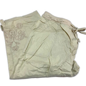 Northern Reflections Capri Pants Size 18 Linen Tan Floral Design Summer 35x19